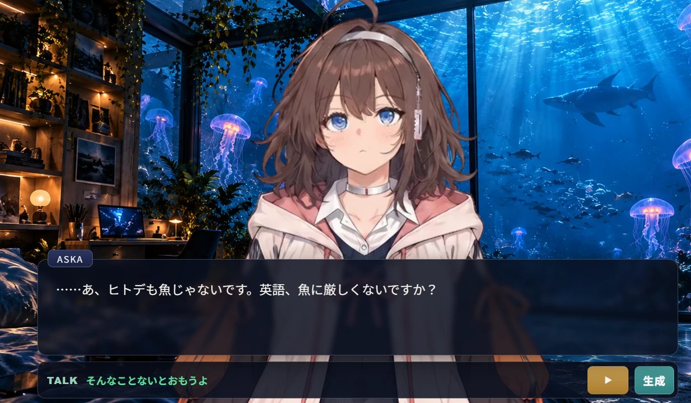 海の中の部屋でASKAとおしゃべりしている会話画面